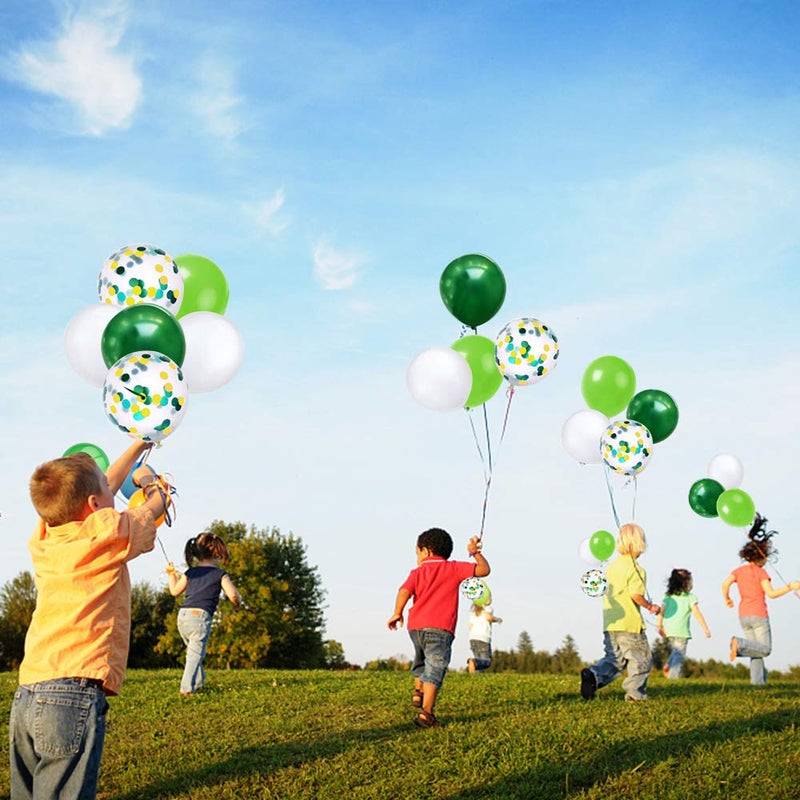 KBZVNAF Green White Latex Party Balloons - 50pcs 12 inch White Green Gold Confetti Balloons for Jungle Theme Party Balloons Supplies - Image 5